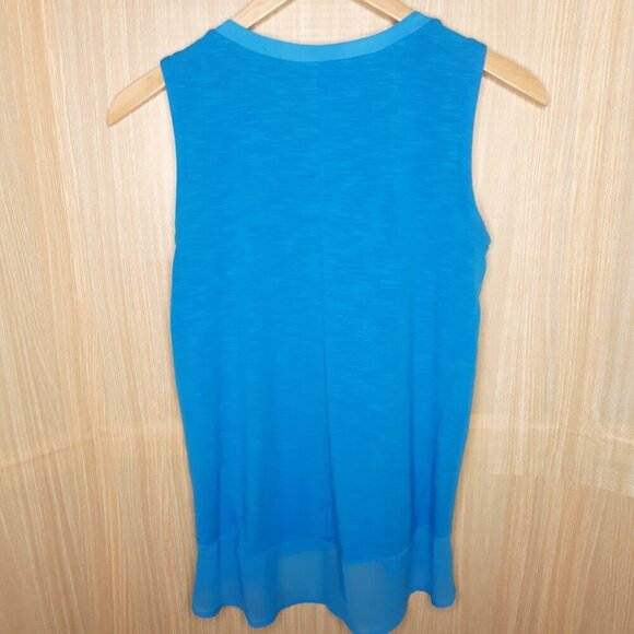 Adrienne Vittadini Women’s Blue Sleeveless Top With Sheer Trim Small. - Picture 2 of 6